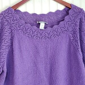 Carly Blake Sweater Womens 1X Purple Scoop Neck Short Sleeve Knit Pullover